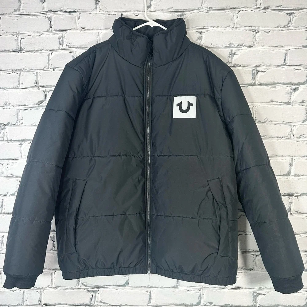 True Religion Mens Black Heavy Puffer Jacket Coat Size 3XL Full Zip Outdoor
